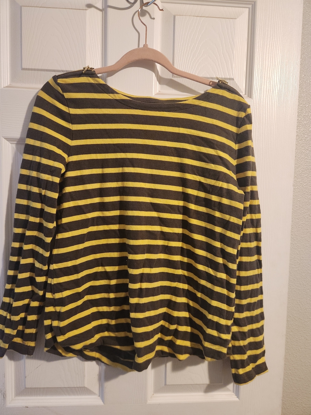 Talbots Yellow and Black Striped Cotton Long Sleeve Top